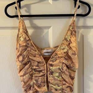 Urban Outfitters Mesh Ruched Floral Cropped Cami